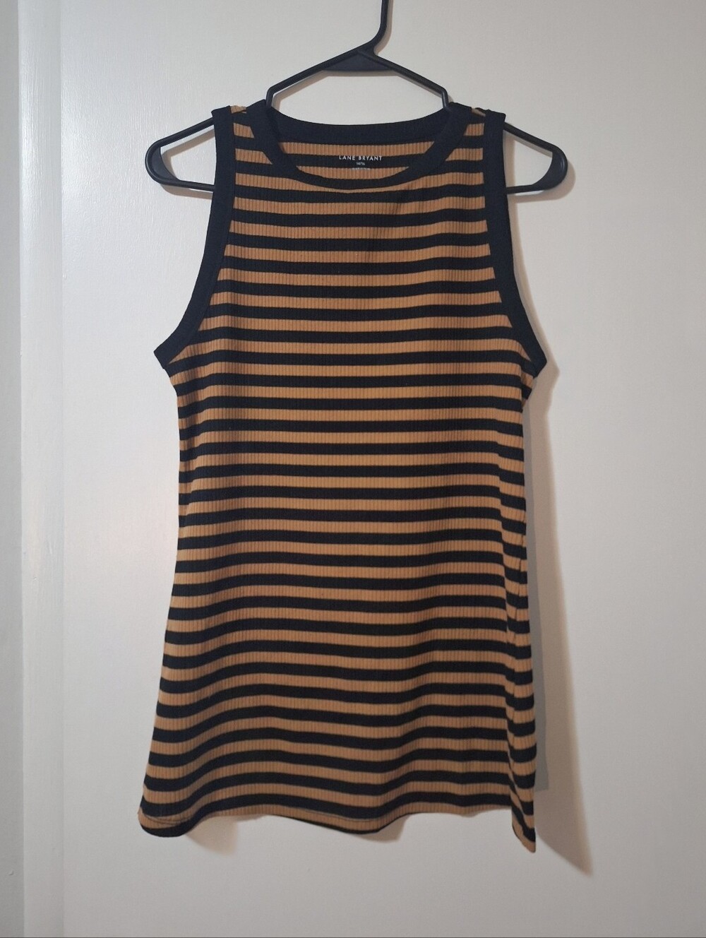 Lane Bryant Tan and Black Striped Sleeveless Ribbed Top Size 14/16